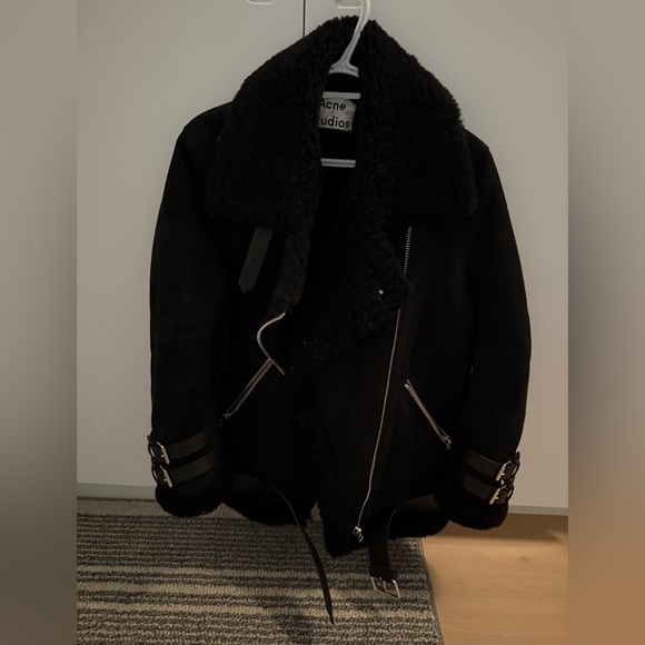 Acne studios suede lambskin shearling jacket in black size 34 - Picture 11 of 12